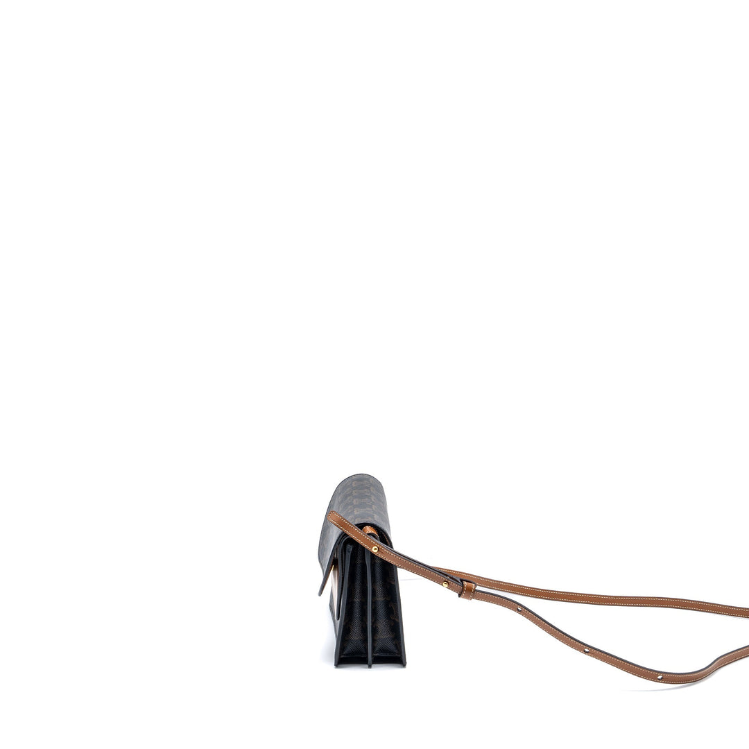 Top Quality Celine Wallet On Strap Triomphe Canvas/Smooth Lambskin Tan