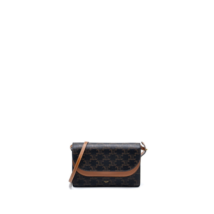 Top Quality Celine Wallet On Strap Triomphe Canvas/Smooth Lambskin Tan