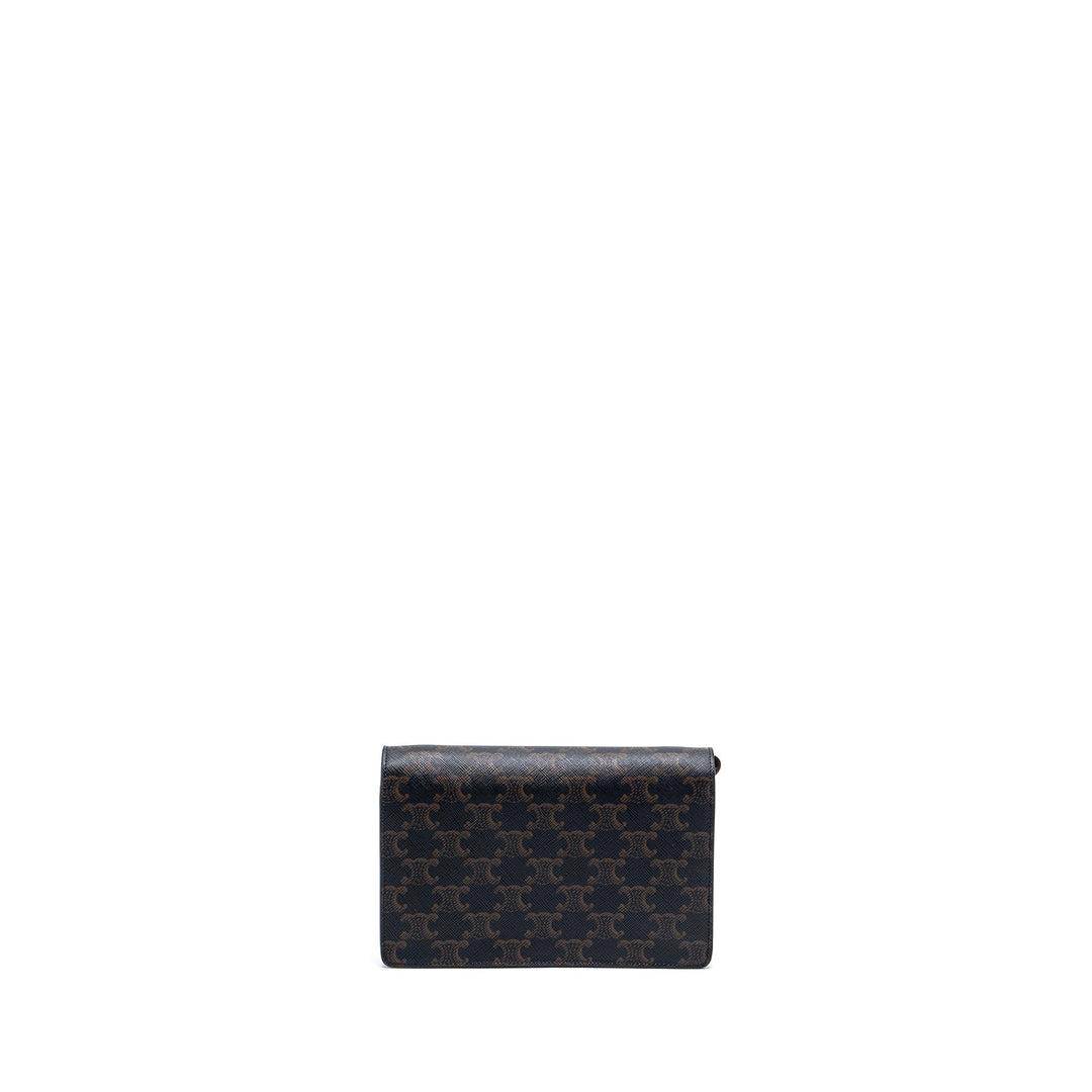 Top Quality Celine Wallet On Strap Triomphe Canvas/Smooth Lambskin Tan