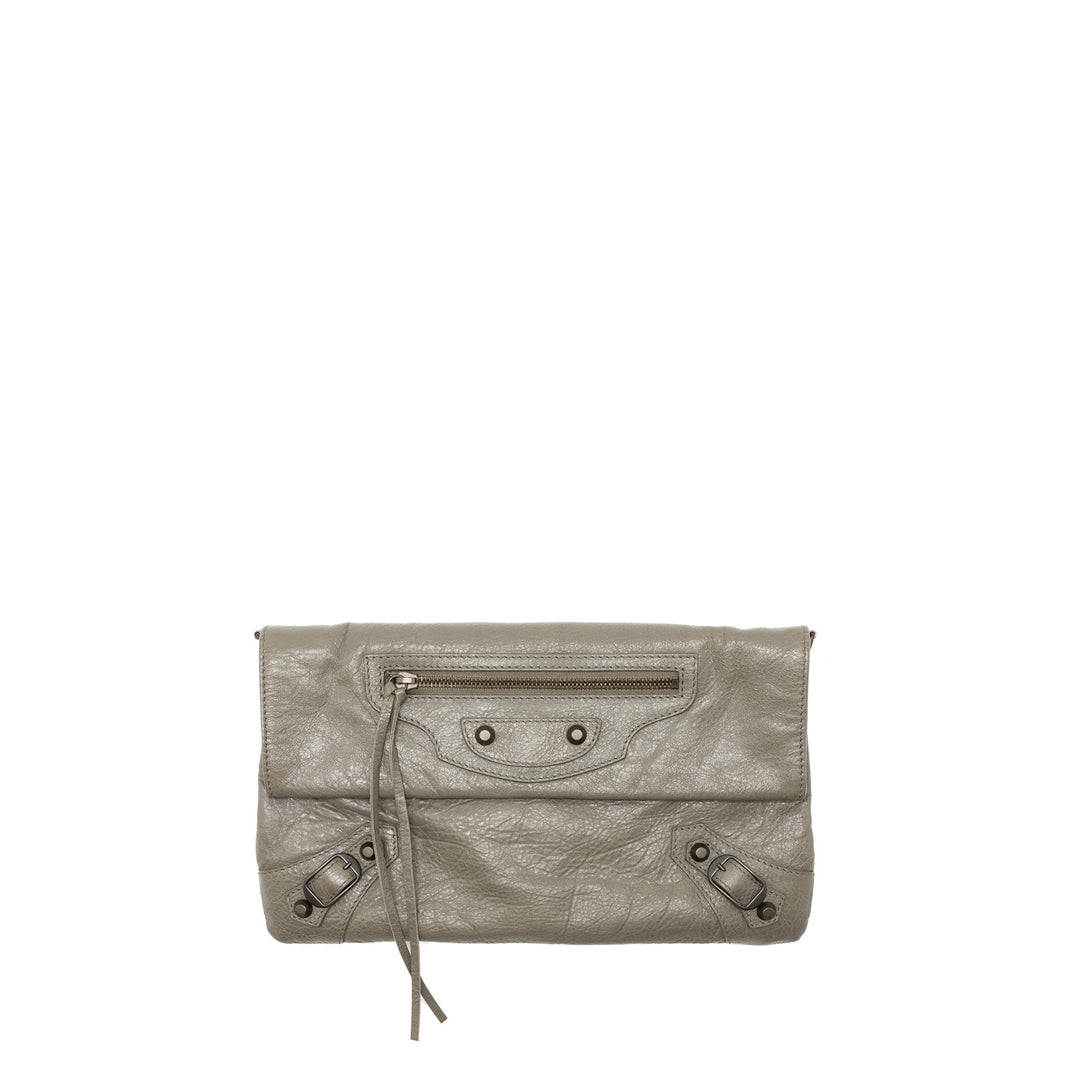 Top Quality Balenciaga City Fold Clutch/Shoulder Bag Leather Grey Ruthenium Hardware