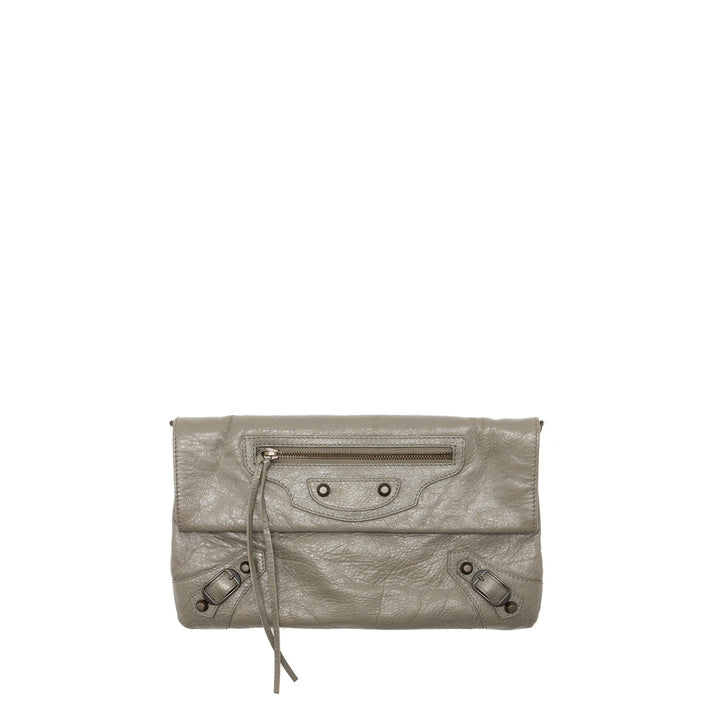 Top Quality Balenciaga City Fold Clutch/Shoulder Bag Leather Grey Ruthenium Hardware