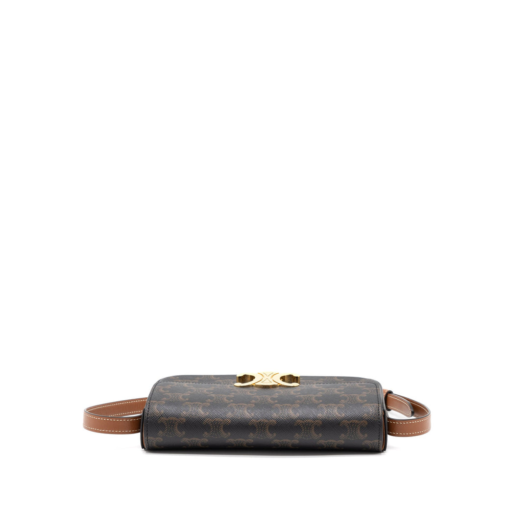 Top Quality Celine Triomphe Shoulder Bag Calfskin/Triomphe Canvas Brown/Multicolour