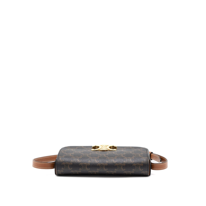 Top Quality Celine Triomphe Shoulder Bag Calfskin/Triomphe Canvas Brown/Multicolour