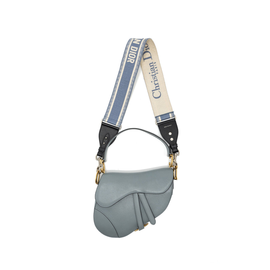 Top quality Dior Medium Saddle Bag Goatskin Light Blue