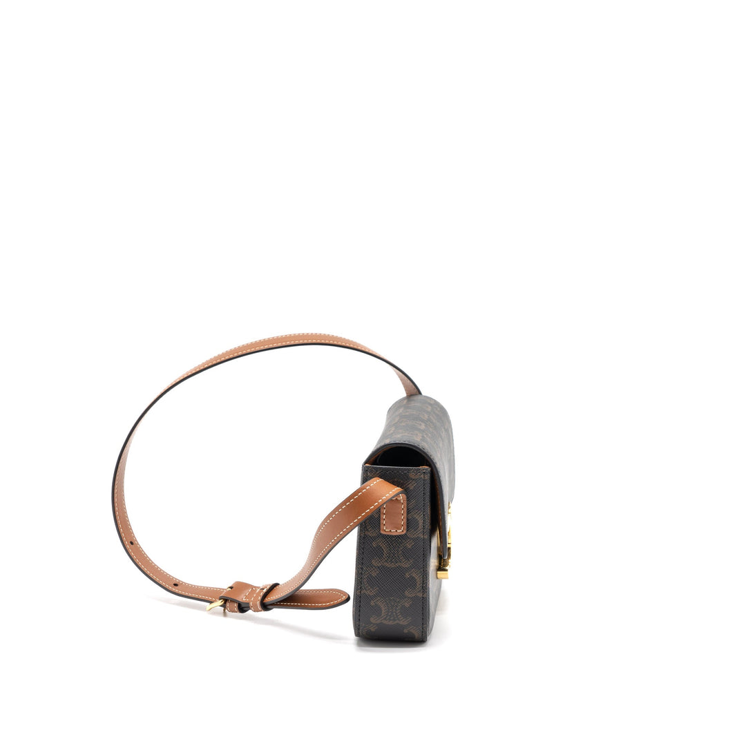 Celine Triomphe Shoulder Bag Calfskin/Triomphe Canvas Brown/Multicolour
