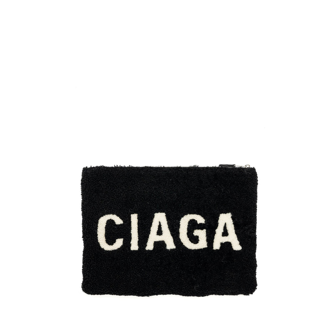 Top Quality Balenciaga zip pouch clutch shearling black/ white SHW