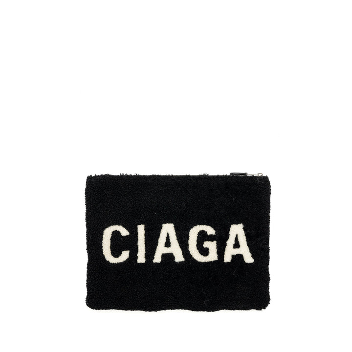 Top Quality Balenciaga zip pouch clutch shearling black/ white SHW