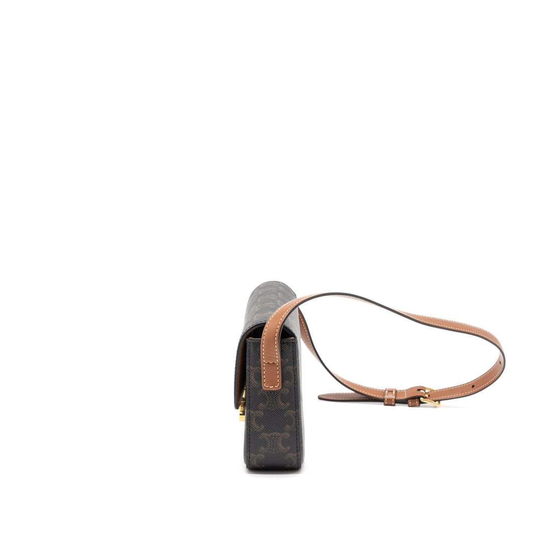 Top Quality Celine Triomphe Shoulder Bag Calfskin/Triomphe Canvas Brown/Multicolour