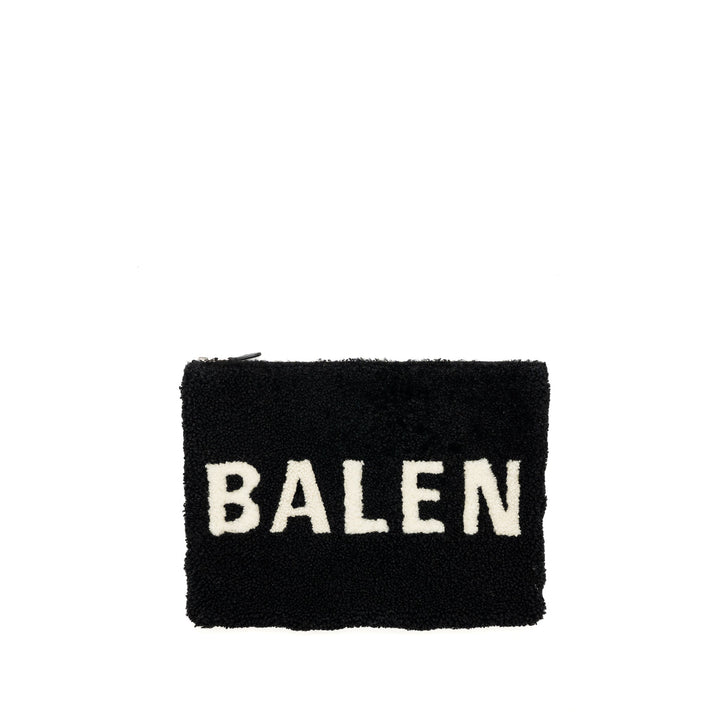 Top Quality Balenciaga zip pouch clutch shearling black/ white SHW