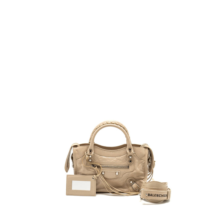 Top Quality Balenciaga Mini City Bag Calfskin Beige SHW