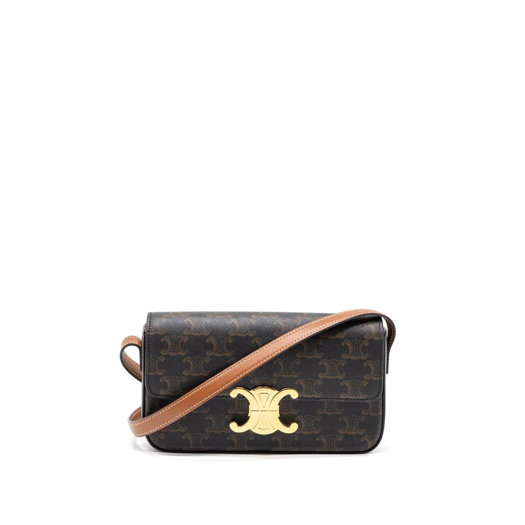 Top Quality Celine Triomphe Shoulder Bag Calfskin/Triomphe Canvas Brown/Multicolour