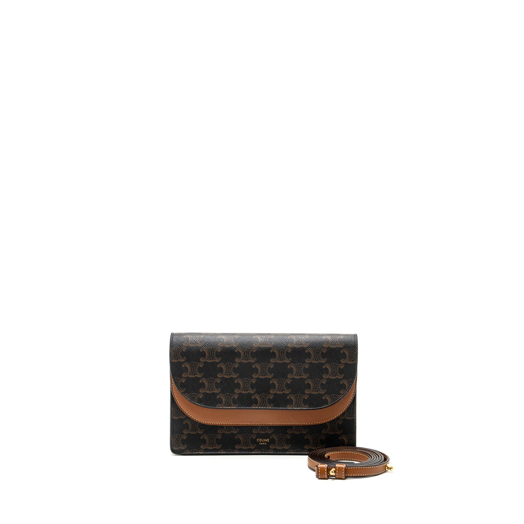 Top Quality Celine wallet on strap triomphe canvas / lambskin tan