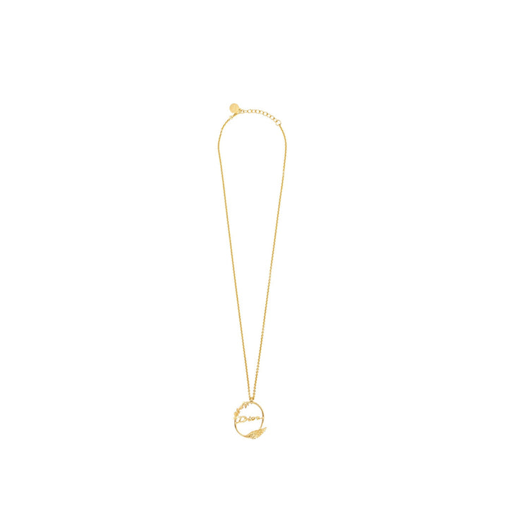 Top quality Dior Flora and Wing Circle Pendant Necklace Gold Tone