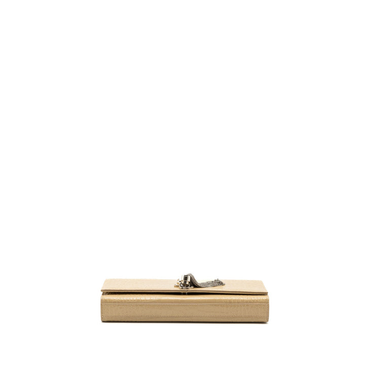 Saint Laurent Kate Clutch Croc Embossed Leather Beige SHW