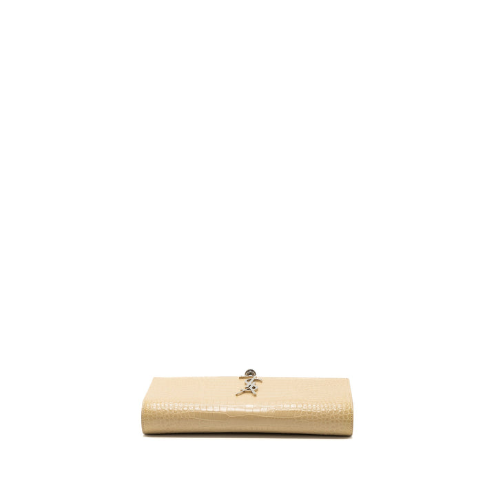Saint Laurent Kate Clutch Croc Embossed Leather Beige SHW