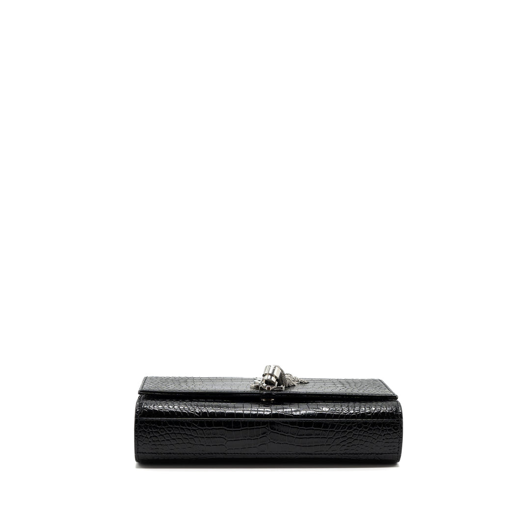 Saint Laurent/YSL Kate Tassel Croc-embossed calfskin Black SH
