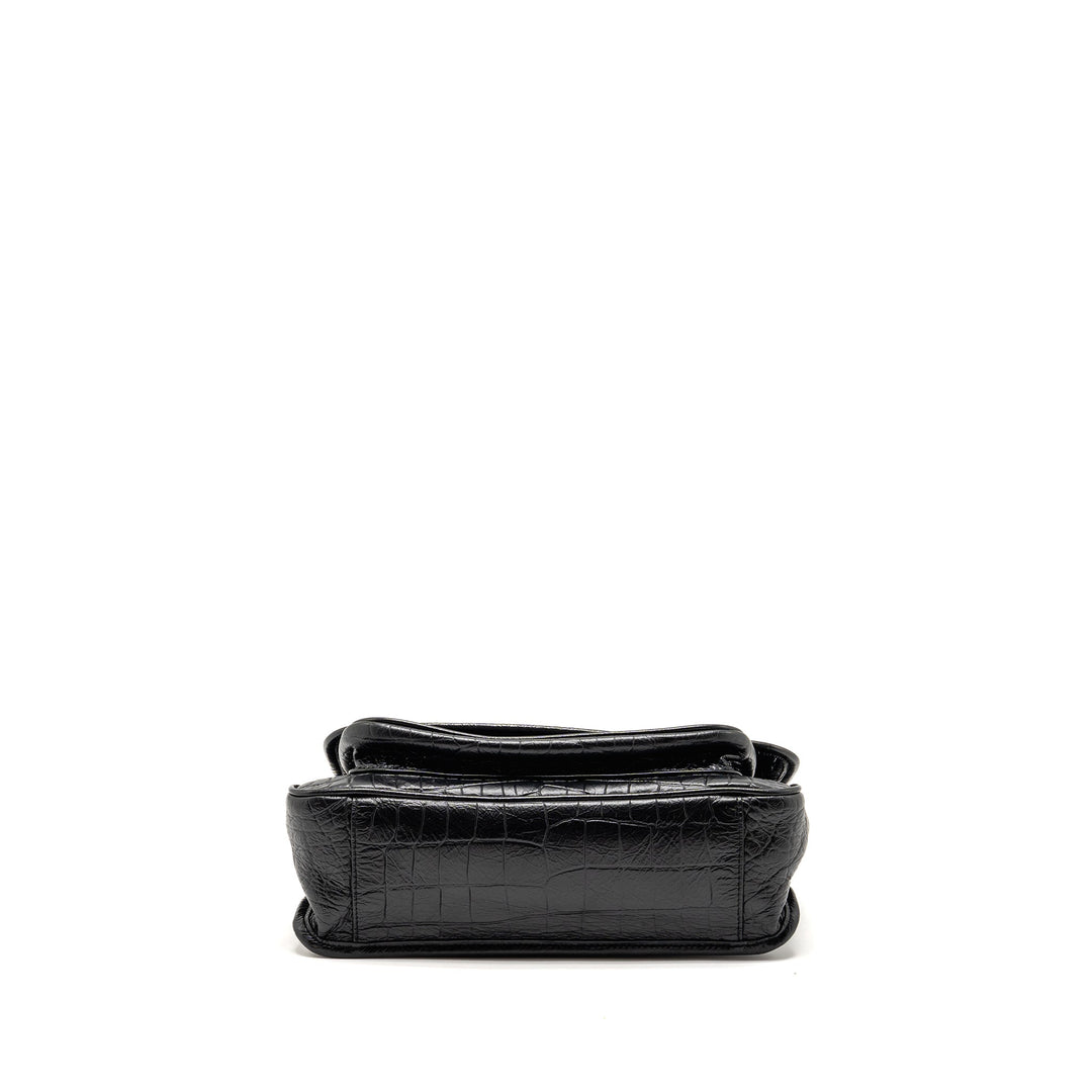 Saint Laurent/YSL Medium Niki Bag Crocodile-Embossed Black Calfskin Black Hardware