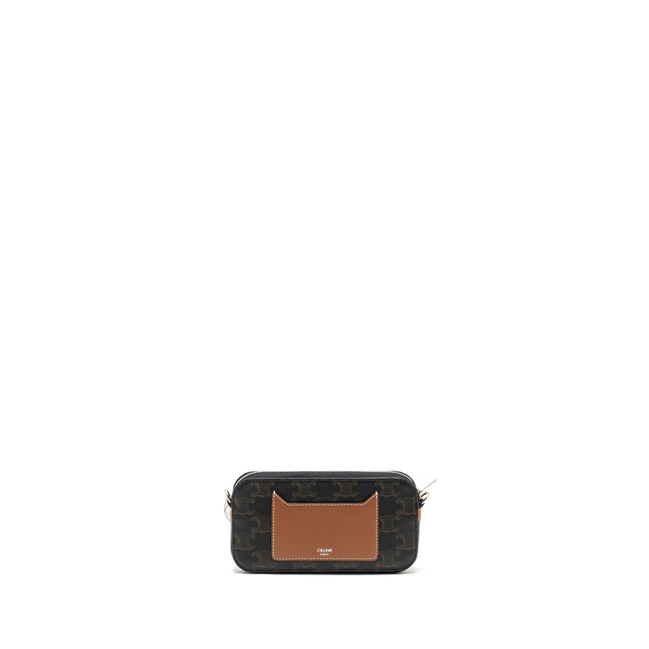 Celine Horizontal Triomphe Logo Print Pouch Coated Canvas/Leather Tan/Brown