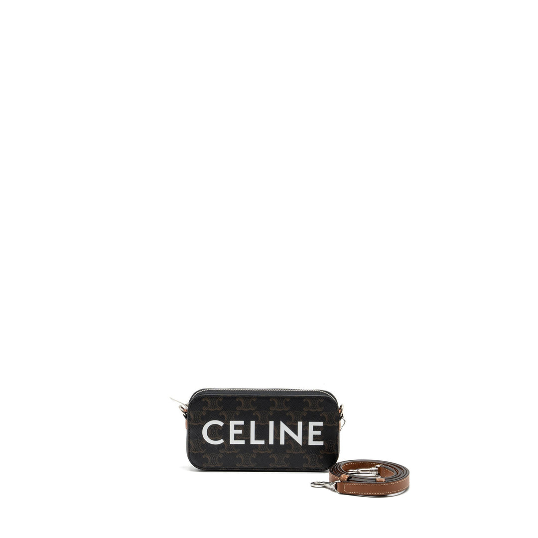 Celine Horizontal Triomphe Logo Print Pouch Coated Canvas/Leather Tan/Brown