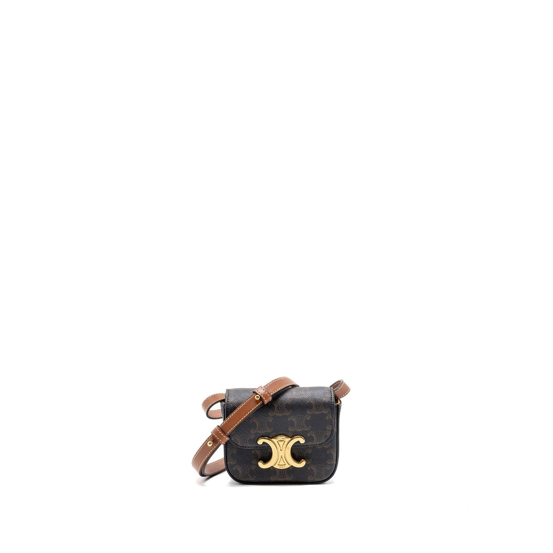 Top Quality Celine Mini Claude Triomphe Canvas/ Calfskin Tan