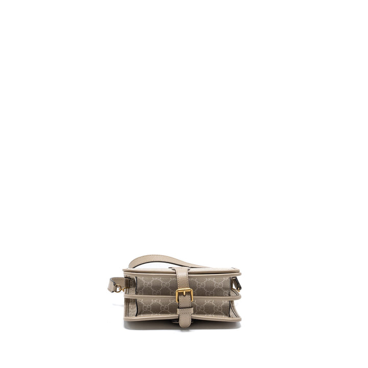 Gucci Interlock GG logo Crossbody messanger bag canvas/ calfskin light grey