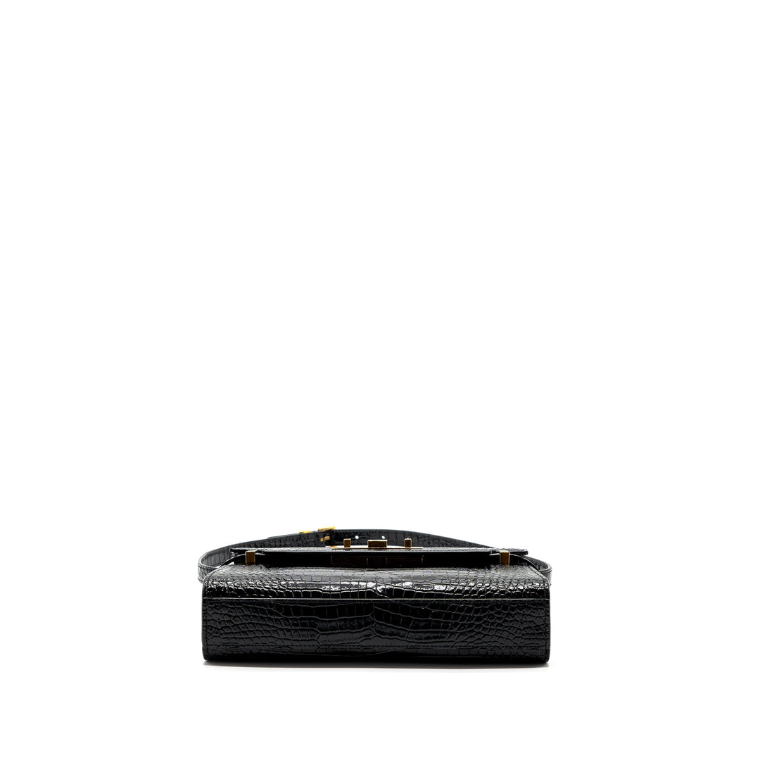 Saint Laurent Manhattan Shoulder Bag Crocodile-Embossed Black GHW