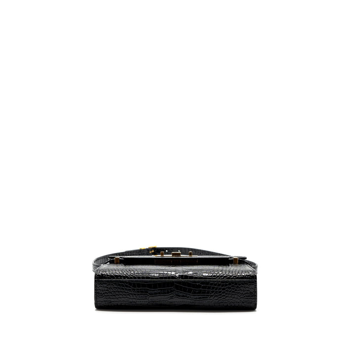 Saint Laurent Manhattan Shoulder Bag Crocodile-Embossed Black GHW