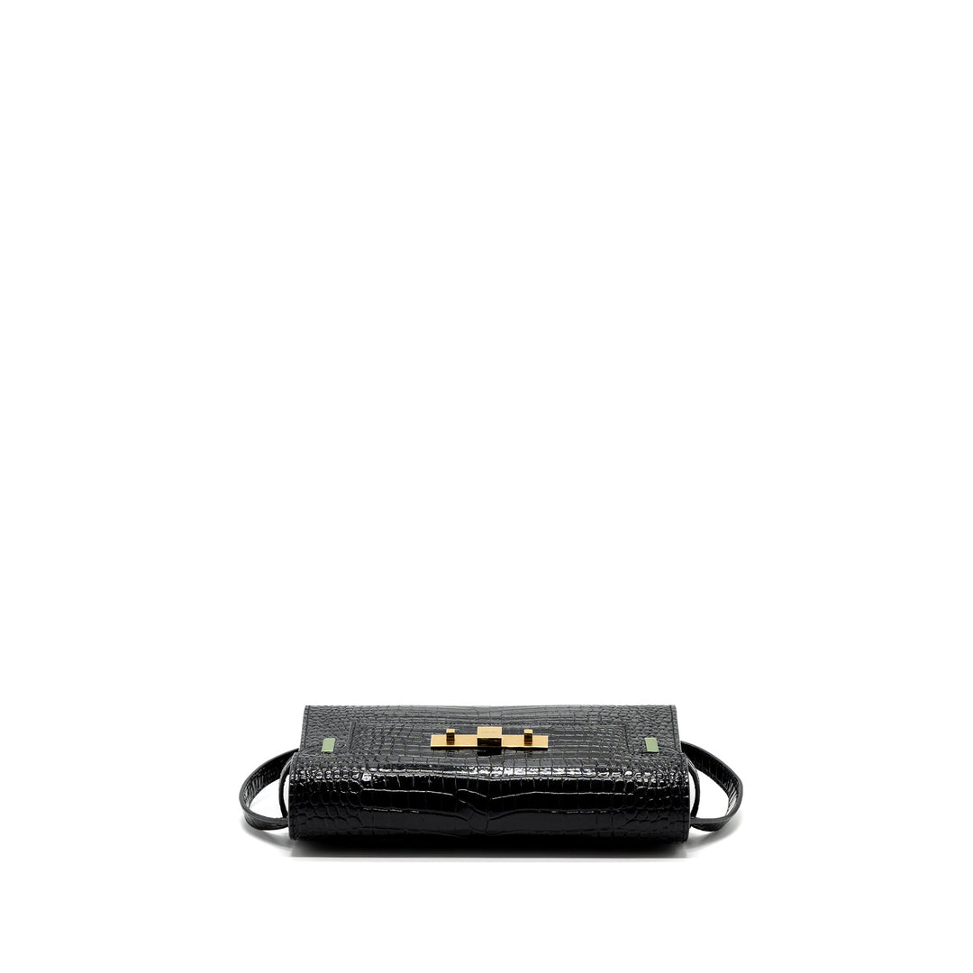 Saint Laurent Manhattan Shoulder Bag Crocodile-Embossed Black GHW