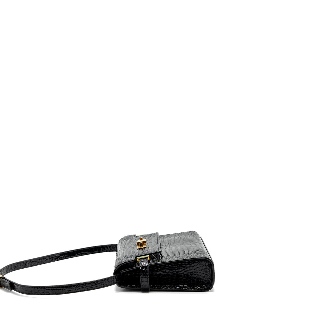 Saint Laurent Manhattan Shoulder Bag Crocodile-Embossed Black GHW