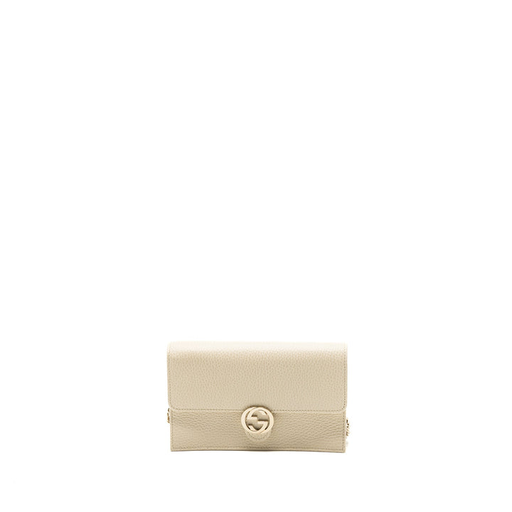 Gucci Interlocking G Crossbody Chain Bag Wallet leather White