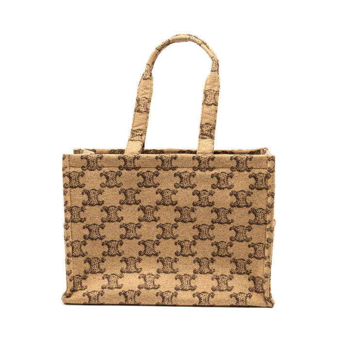 Celine Large Cabas Thais Triomphe Printed Wool/Calfskin Wool/Calfskin Brown