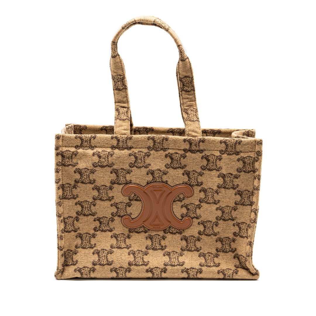Celine Large Cabas Thais Triomphe Printed Wool/Calfskin Wool/Calfskin Brown