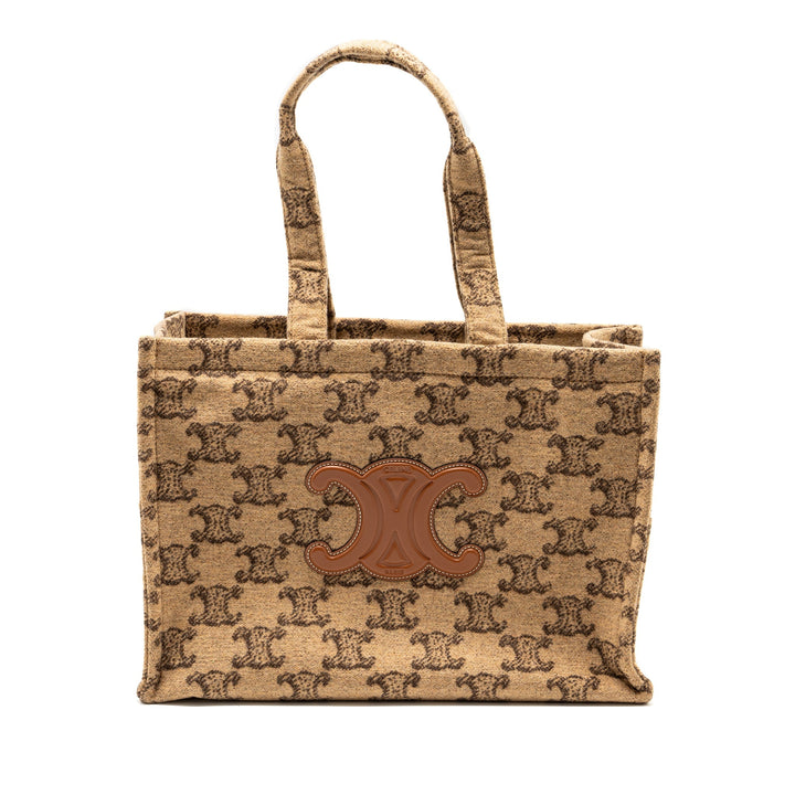 Celine Large Cabas Thais Triomphe Printed Wool/Calfskin Wool/Calfskin Brown