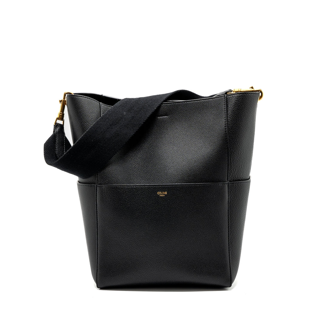 Celine Sangle Bucket Bag Grained Calfskin Black