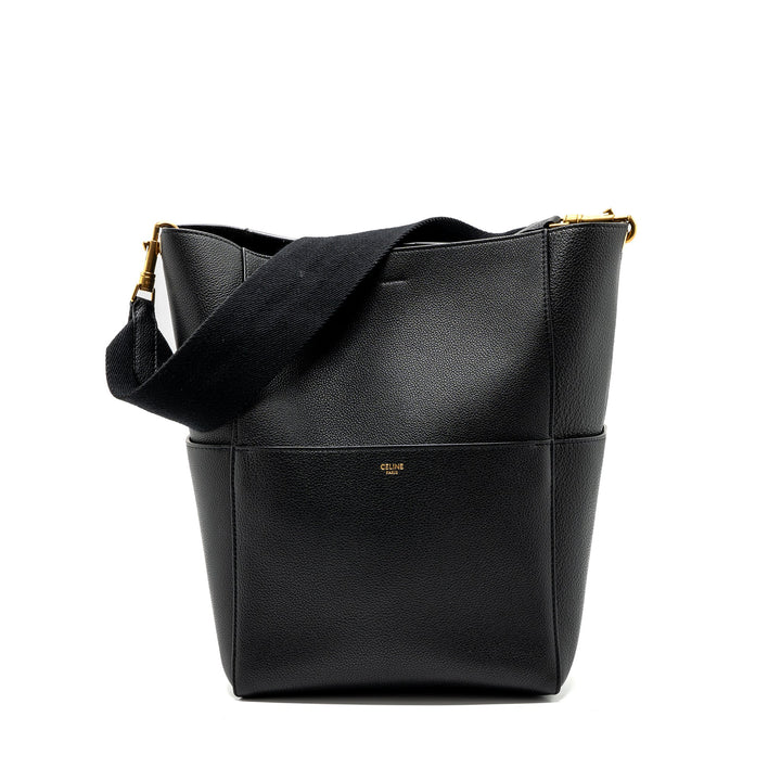 Celine Sangle Bucket Bag Grained Calfskin Black