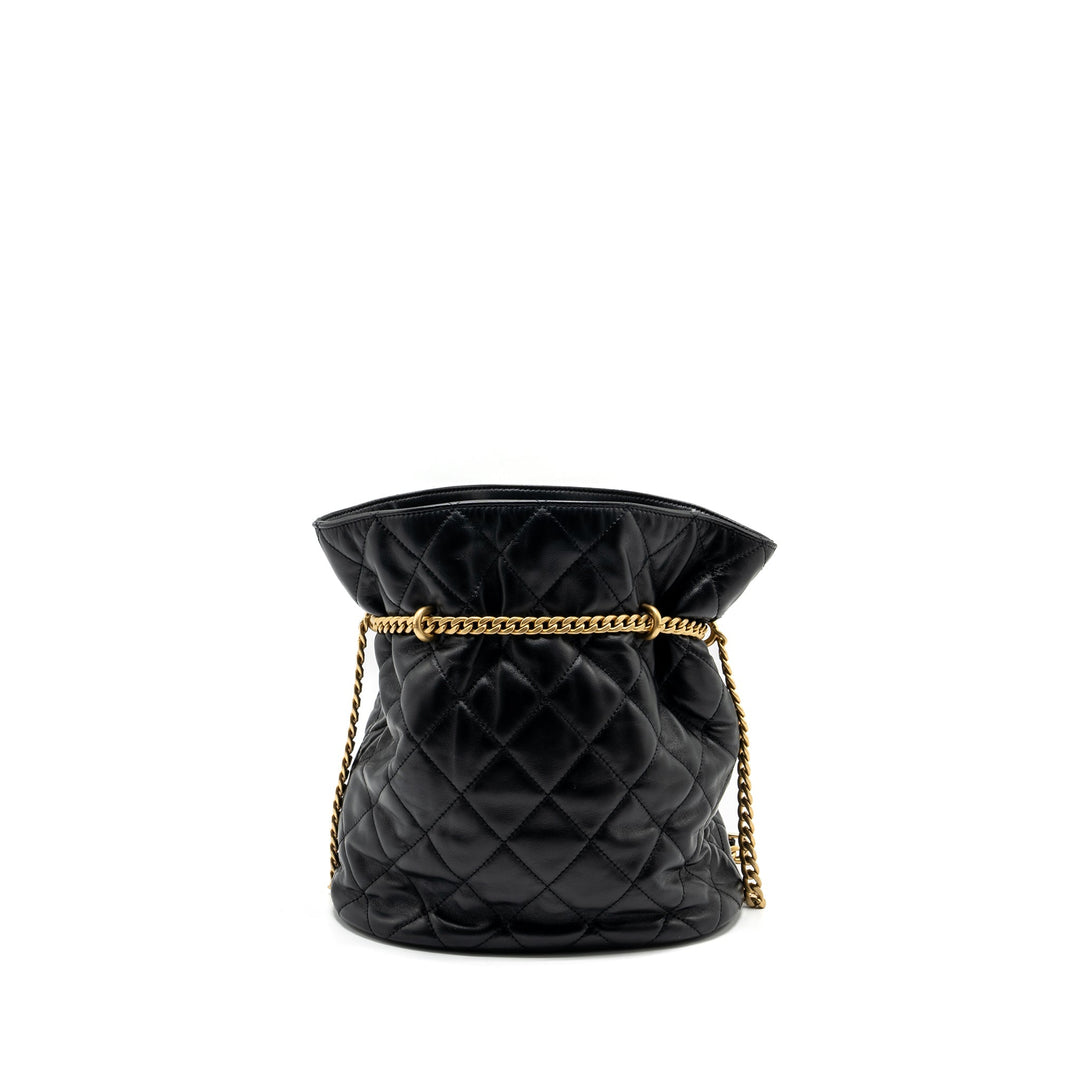 Chanel 22p Drawstring Bucket Bag Lambskin Black  (Microchip)