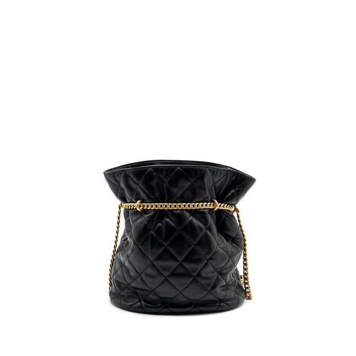 Chanel 22p Drawstring Bucket Bag Lambskin Black  (Microchip)