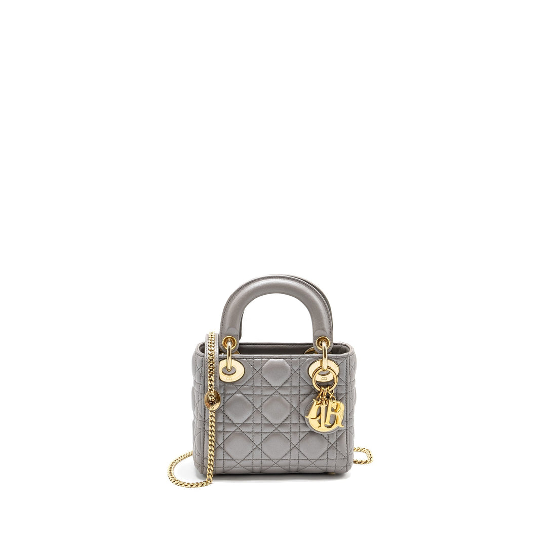 Top quality Dior Mini Lady Top quality Dior Lambskin Iridescent Grey