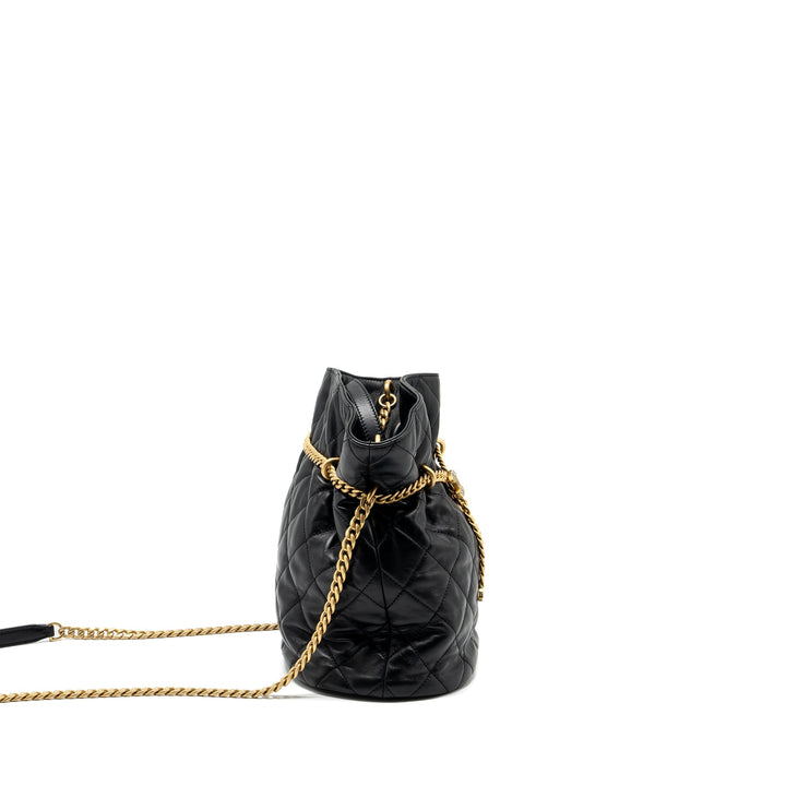 Chanel 22p Drawstring Bucket Bag Lambskin Black  (Microchip)