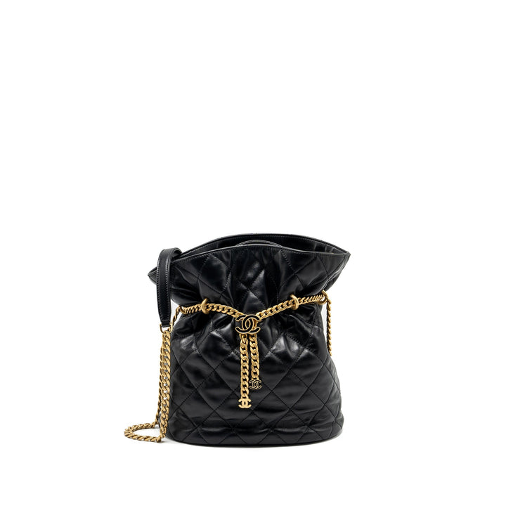 Chanel 22p Drawstring Bucket Bag Lambskin Black  (Microchip)