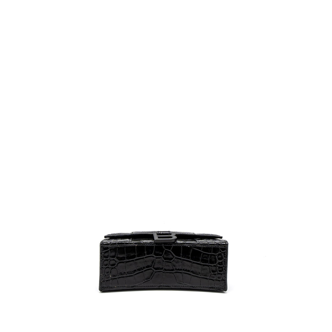 Top Quality Balenciaga Hourglass XS Croc-Embossed Calfskin So Black