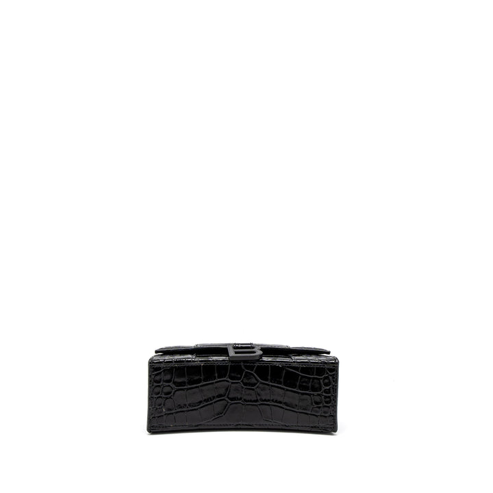Top Quality Balenciaga Hourglass XS Croc-Embossed Calfskin So Black