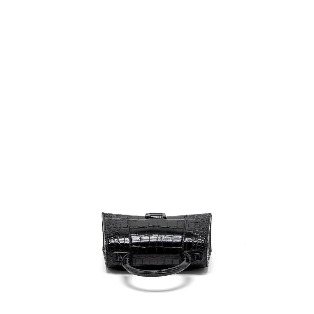 Top Quality Balenciaga Hourglass XS Croc-Embossed Calfskin So Black