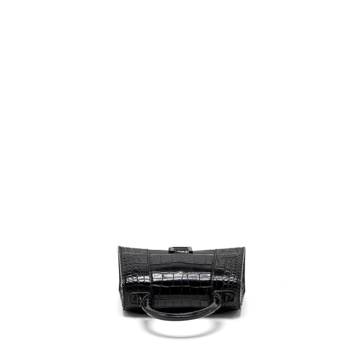 Top Quality Balenciaga Hourglass XS Croc-Embossed Calfskin So Black