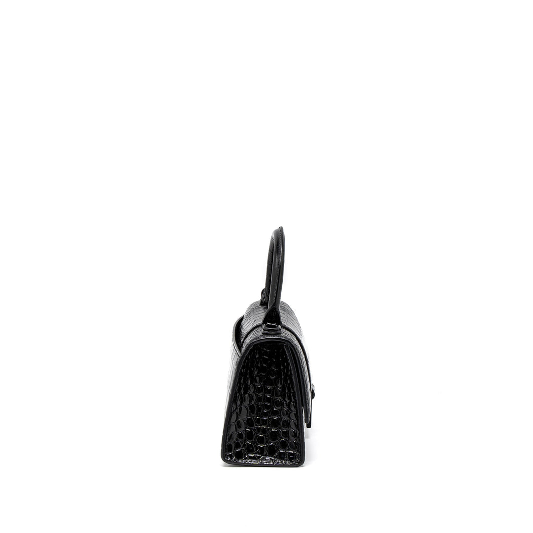 Top Quality Balenciaga Hourglass XS Croc-Embossed Calfskin So Black