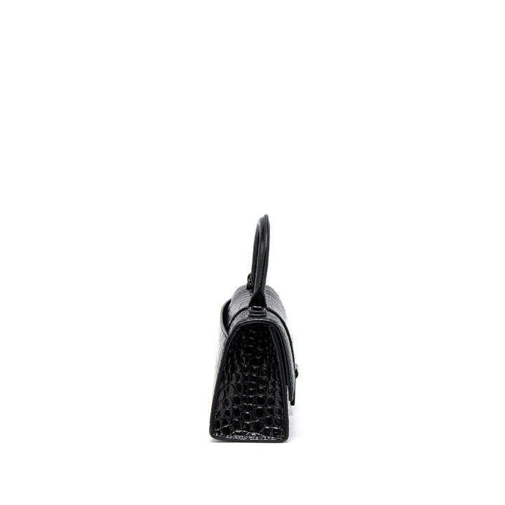 Top Quality Balenciaga Hourglass XS Croc-Embossed Calfskin So Black