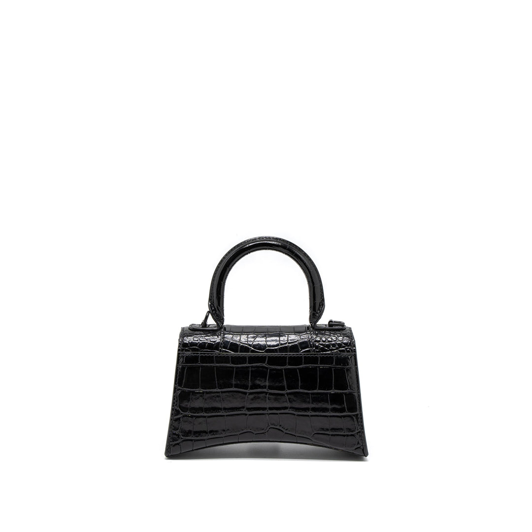 Top Quality Balenciaga Hourglass XS Croc-Embossed Calfskin So Black