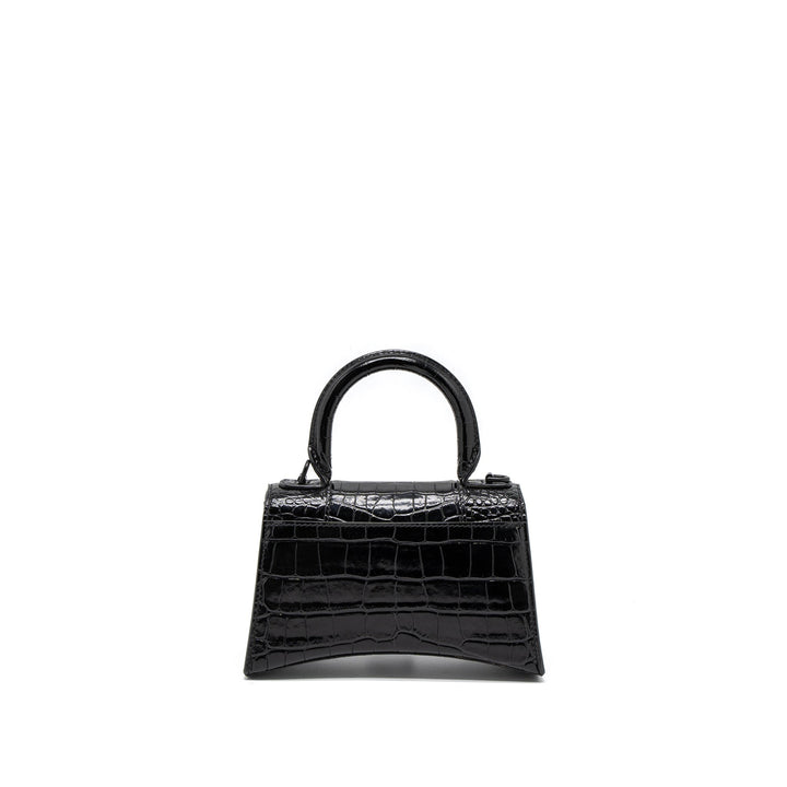 Top Quality Balenciaga Hourglass XS Croc-Embossed Calfskin So Black