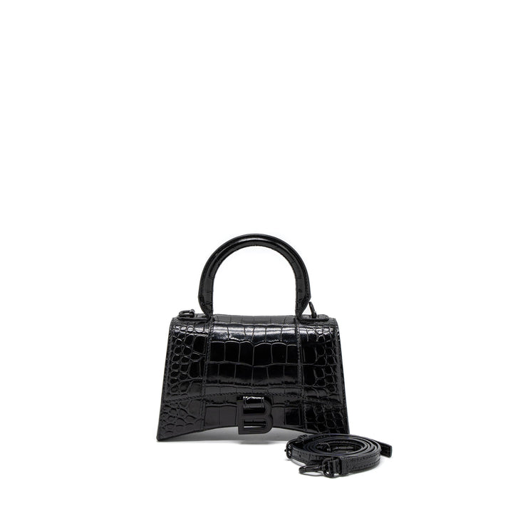 Top Quality Balenciaga Hourglass XS Croc-Embossed Calfskin So Black