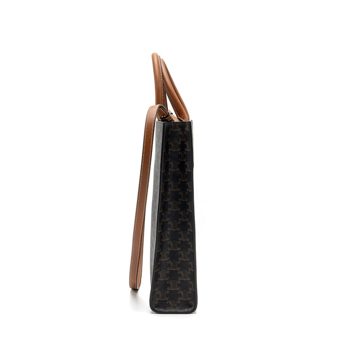 Celine Cabas Vertical in Triomphe Canvas and Calfskin tan